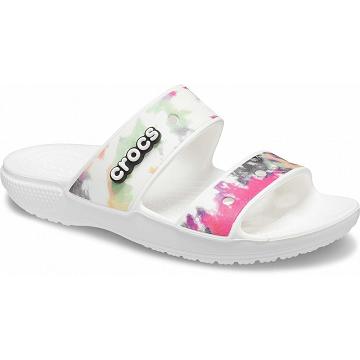 Crocs Classic Tie-Dye Graphic Szandál Férfi Fehér | HU 1230ILHS